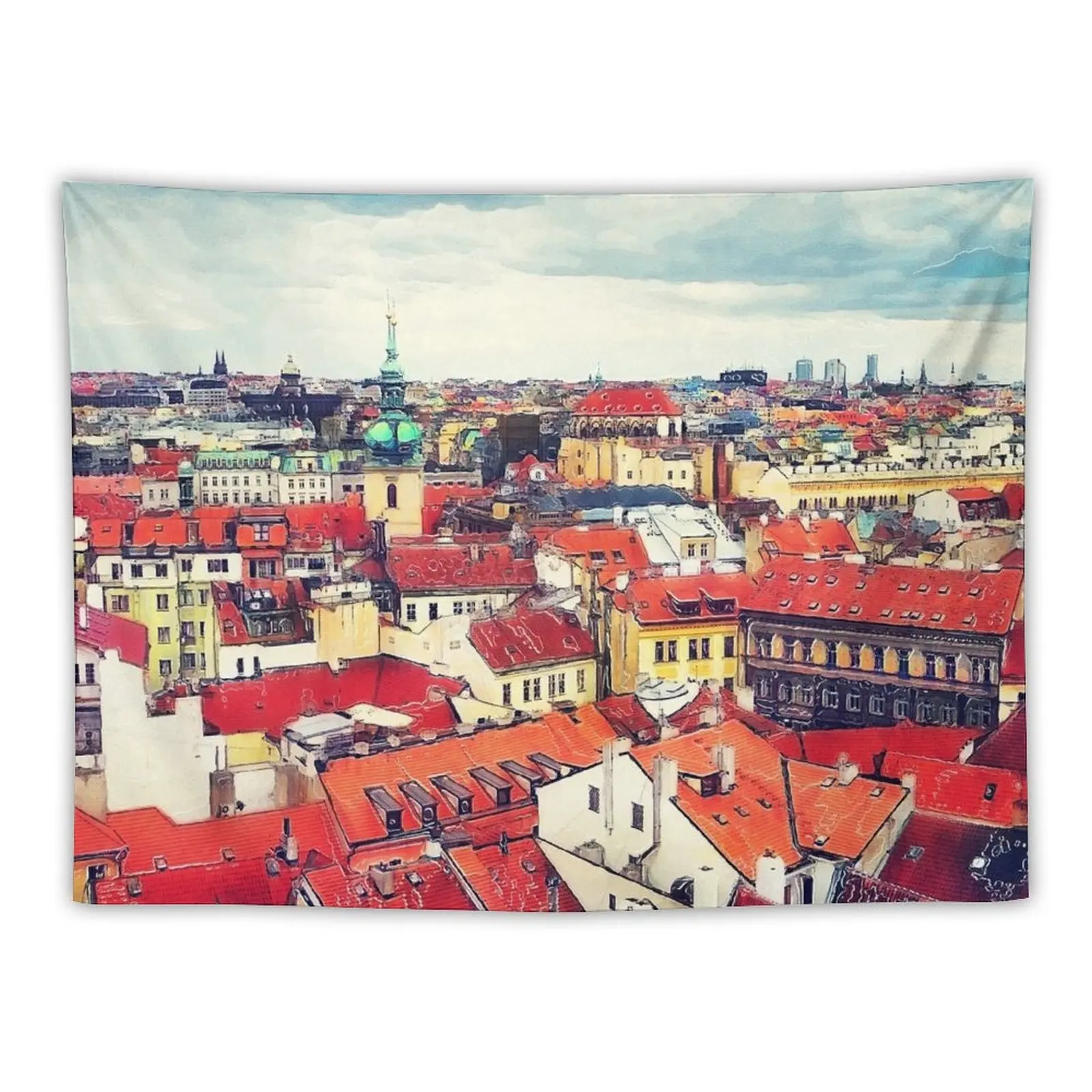 

New Prague panorame city Tapestry Bedroom Organization And Decoration Wall Hanging Decor Room Decorations Aesthetics