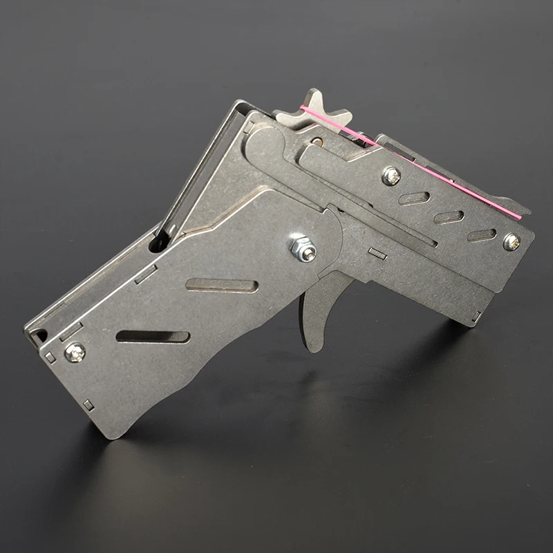 1 Metal Rubber Band Gun Launcher with 50 Straps - Durable, Foldable and Suitable for Parties and Gift Parties, Games and Events