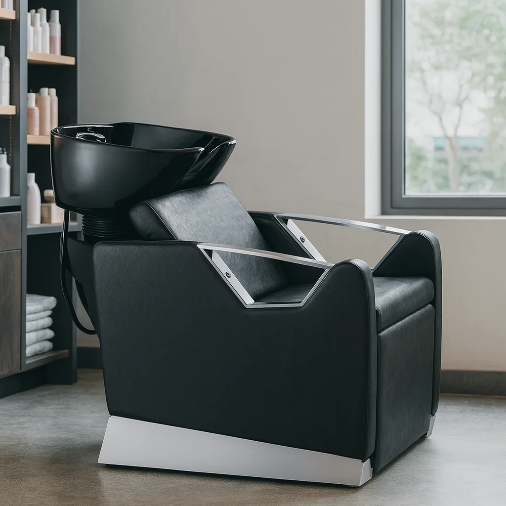 Luxury Shampoo Chair With Black Ceramic Bowl Comfortable Salon Backwash Unit With Soft Cushion For Hairdresser Shop
