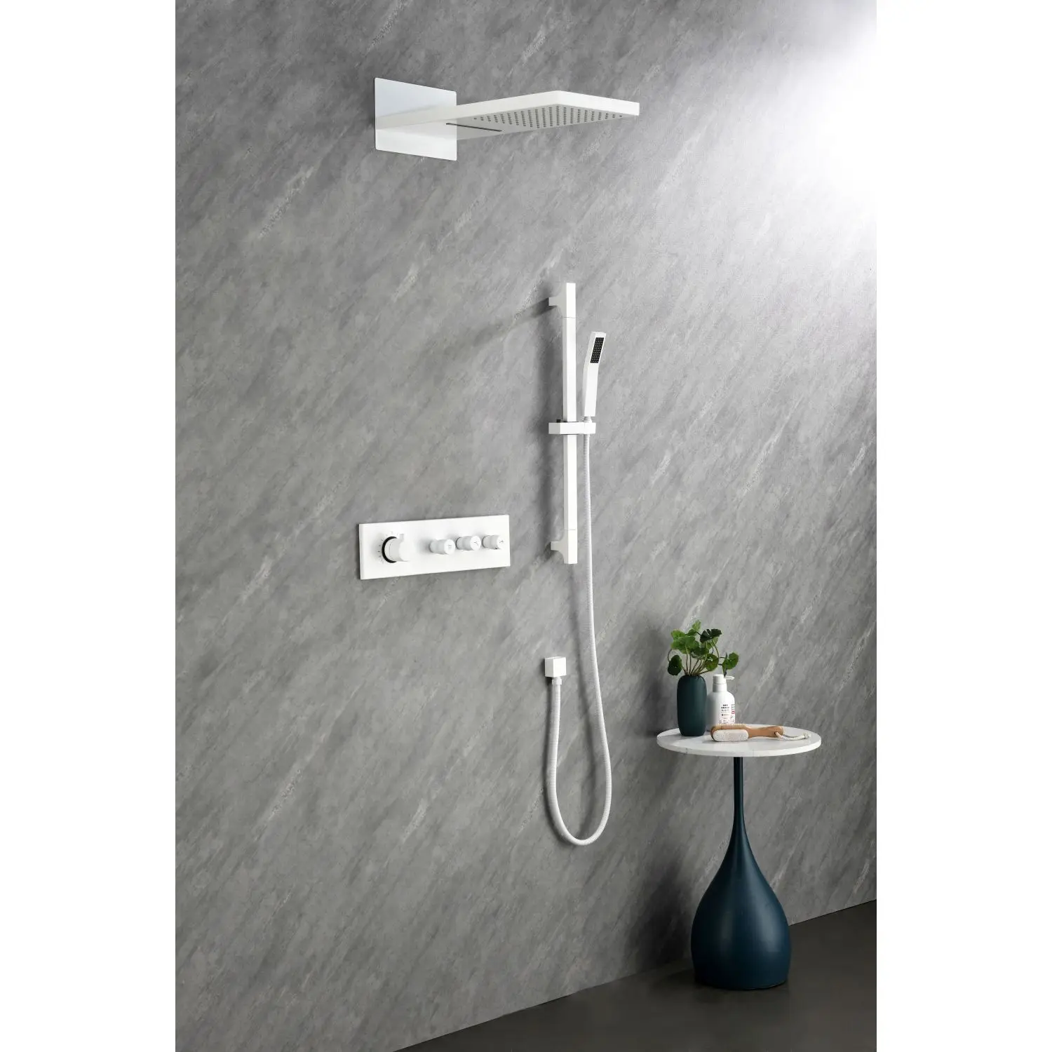 

Wall Mounted Waterfall Rain Shower System With 3 Body Sprays & Handheld Shower