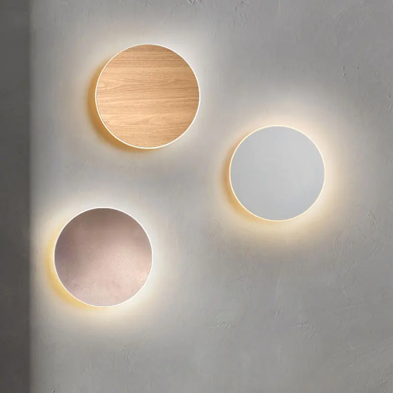 

Nordic Modern minimalist LED wall light Bedside lamps for bedrooms Wood round Sconce lamp Background home decor