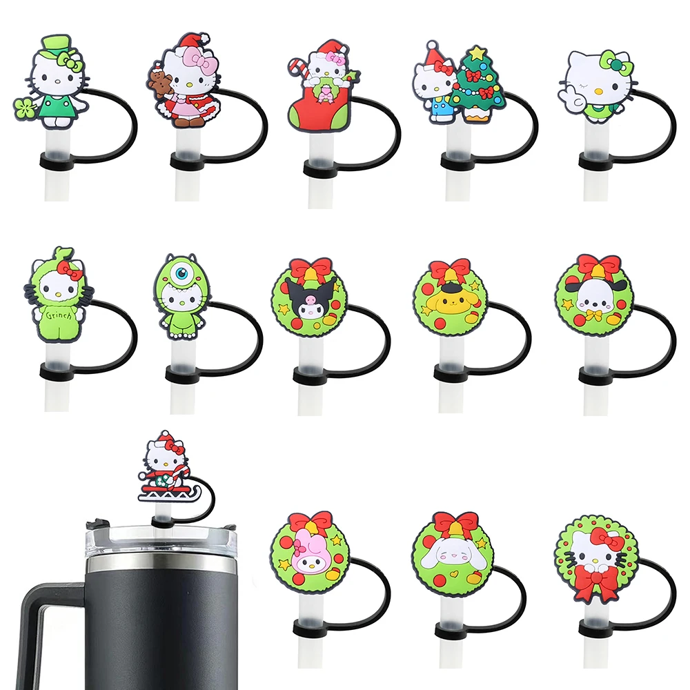 12pcs Cute Sanrio Silicone Straw Toppers for 10mm,Straw Caps for Glass Cup,with 30&40Oz Tumbler with Handle Dust-Proof Reusable