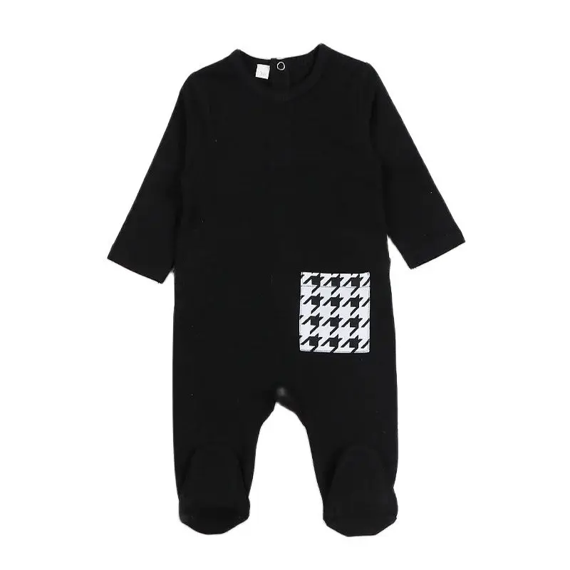 Baby cotton pyjamas kids clothes long sleeves children clothing black baby boy girls overalls w/pocket clothes footies pajamas