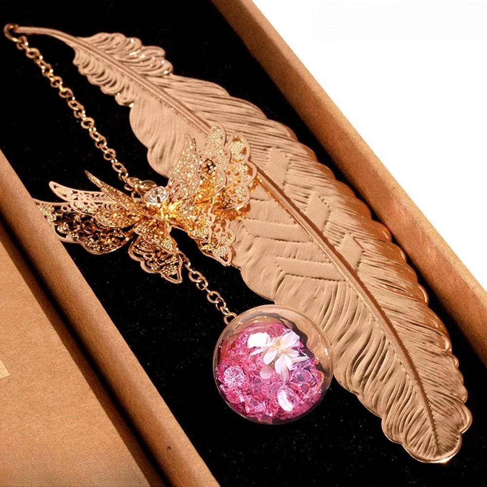 علامة مرجعية أنيقة من الريش المعدني - هدية مثالية للنساء ومحبي الكتب والمعلمين والأم - هدية عيد الميلاد/الكريسماس/عيد الأم