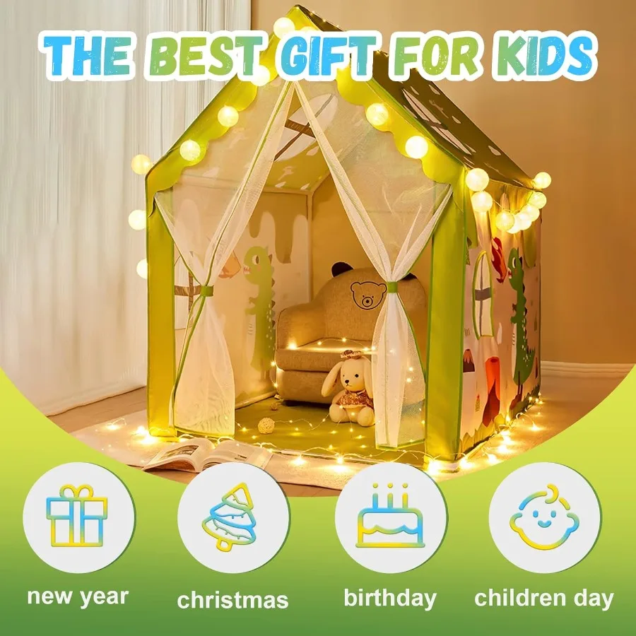 เต็นท์เล่นทรงไดโนเสาร์สำหรับเด็กชายและเด็กหญิง ขนาดใหญ่ ใช้ได้ทั้งในบ้านและนอกบ้าน พร้อมไฟบอล (ไม่รวม) ทำจากโพลีเอสเตอร์เนื้อนุ่ม