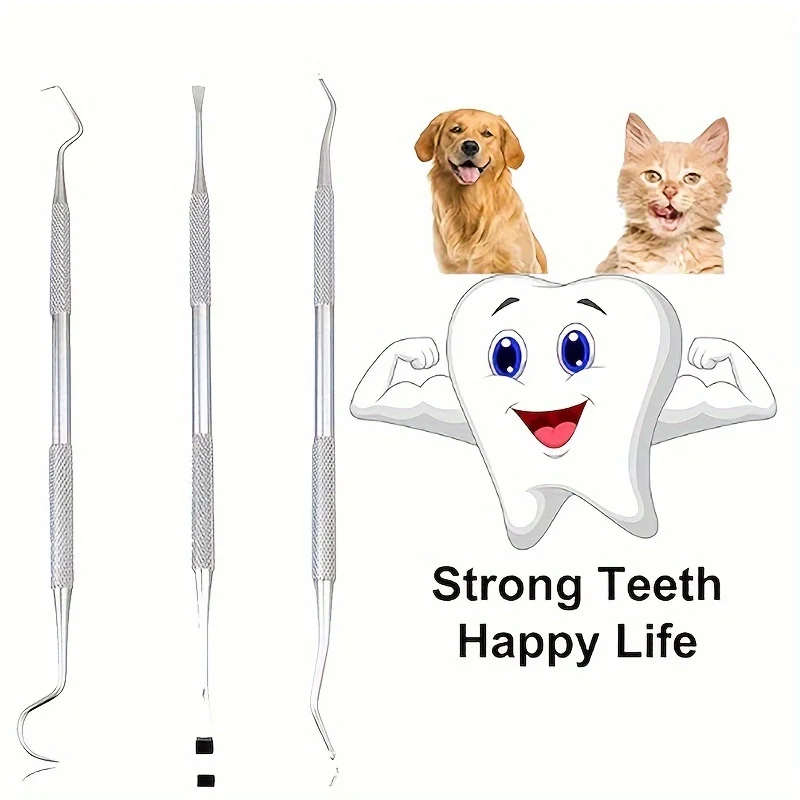 3 pieces/set of pet dental hygiene kit, dog plaque removal tool,stainless steel dental calculus remover, cat dental cleaning kit