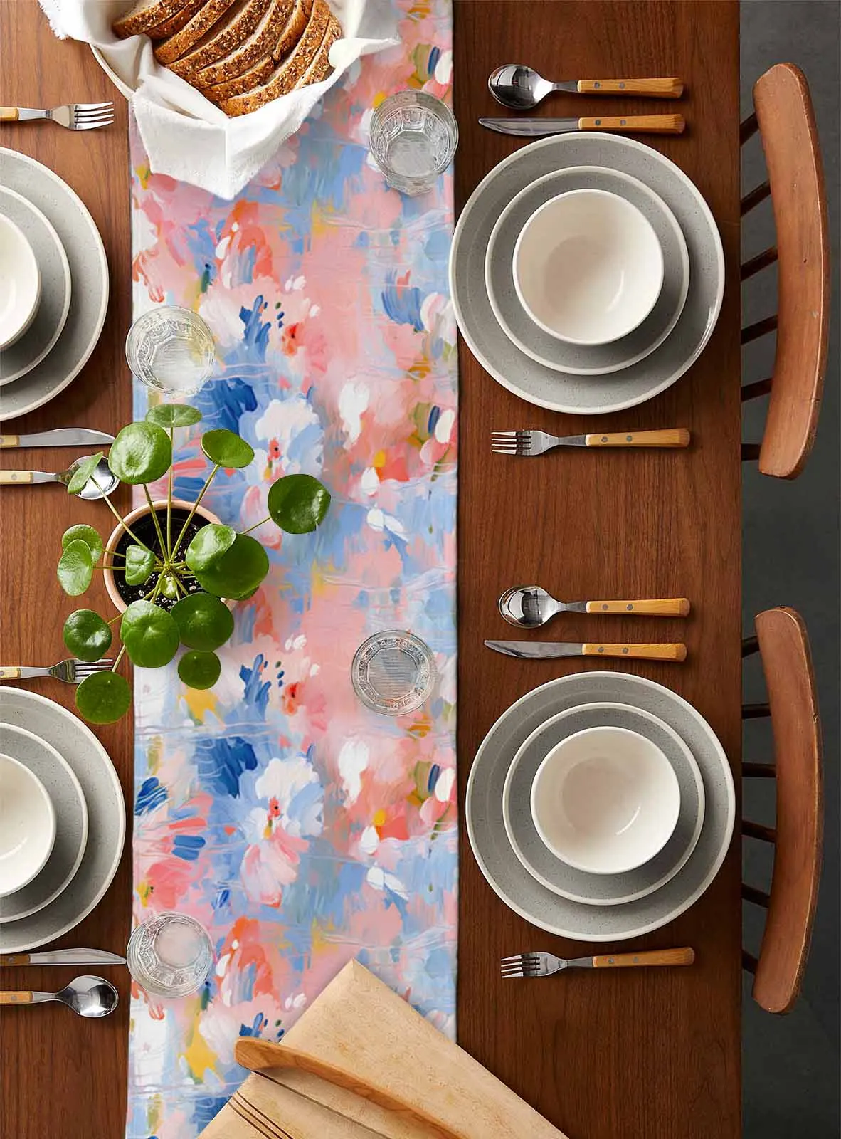 Abstract Flower Oil Painting Table Runner Wedding Dining Table Decoration Table Runner Holiday Dining Tablecloth