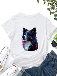 Border Collie  Colorful  Collie Short Sleeve Pattern Women's Summer T-Shirt Women's Printed Summer T-Shirt