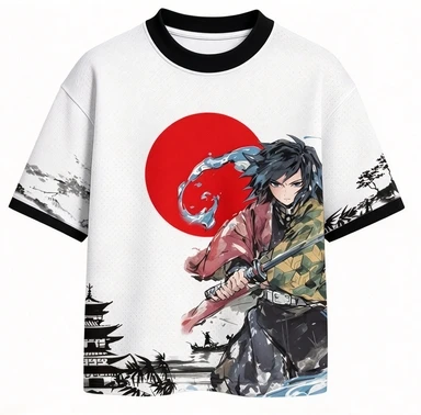 Demon Slayer Tomioka Yoshiyuki Water Pattern Butterfly Ninja Back Printed Mesh Quick Drying Anime T-shirt Sports Shirt