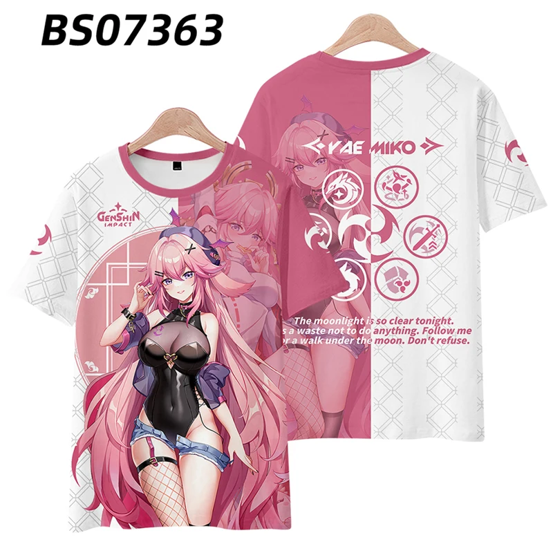 Genmin-インパクトユニセックス3DプリントTシャツ,ファッショナブル,半袖,面白い,Tシャツ,グラフィック,コスプレゲーム,ファッショナブル