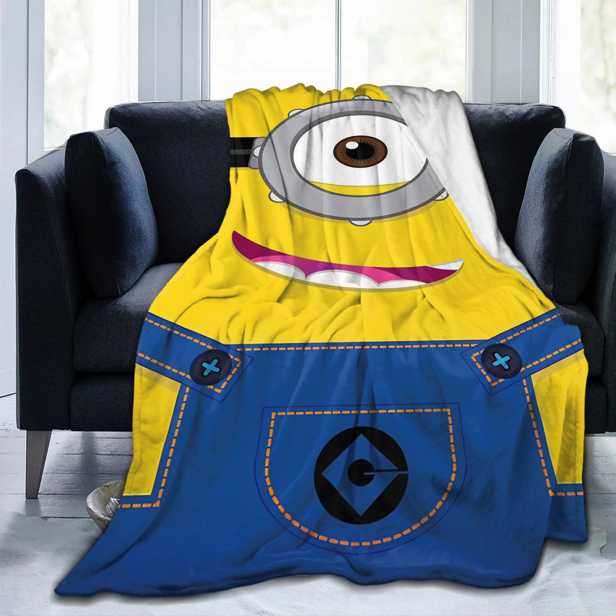 Cute Anime M-Miniones Blankets Velvet Printed   Multifunction Lightweight Thin Throw Blankets for Bed Car Quilt