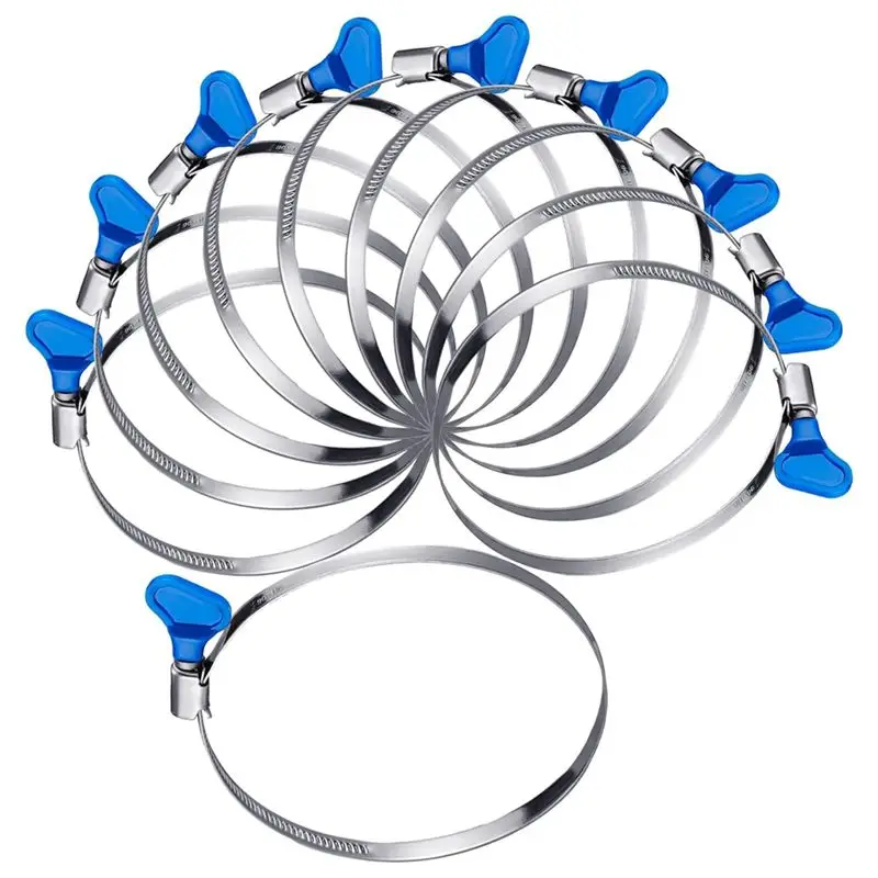 A33Z-20 Pcs 4 Inch Key Hose Clamp Thumb Screw Key Adjustable Pipe Clamp Stainless Steel Dryer Vent Clamp