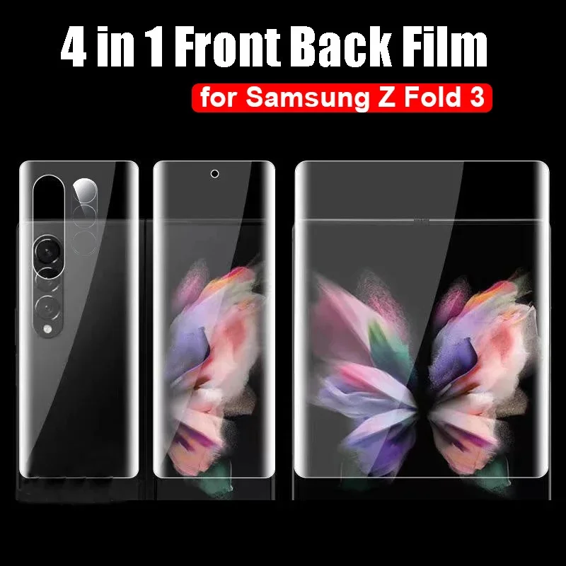 Мягкая защитная пленка 4 в 1 для Samsung Z Fold 3, передняя и задняя гидрогелевая пленка, пленка для объектива камеры из закаленного стекла для Galaxy Z Fold3 5G