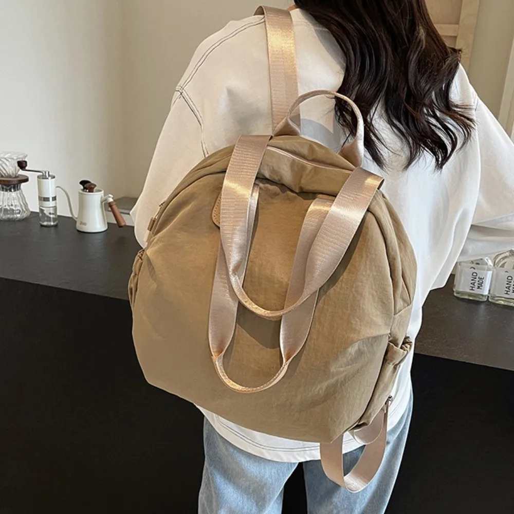 Large Capacity Nylon Zipper Backpack Korean Style Multi-purpose Casual Shoulder Bags Sewing Thread Concise Women's Handbags