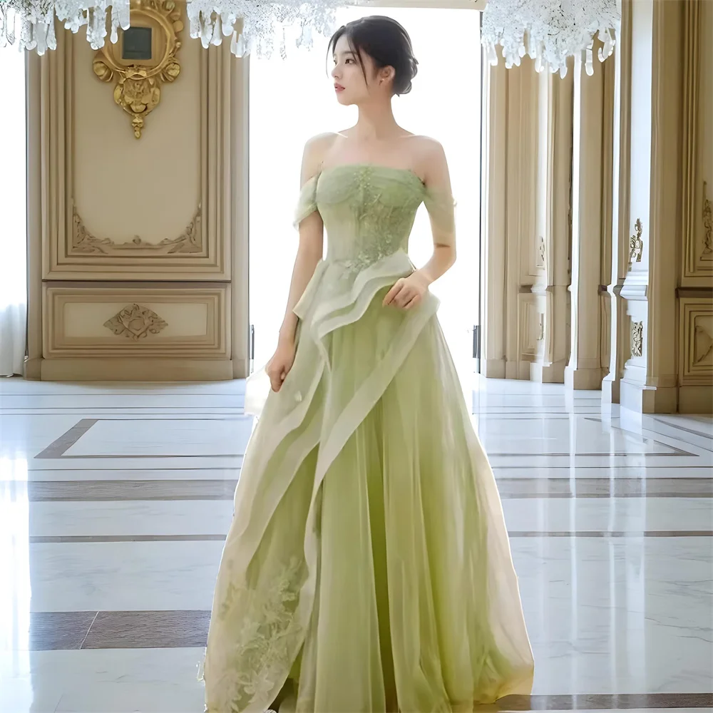 Mila Gauze Embroidery Prom Dresses Off the Shoulder Pleats Customized Formal Evening A-Line Floor-Length vestidos de fiesta 2025