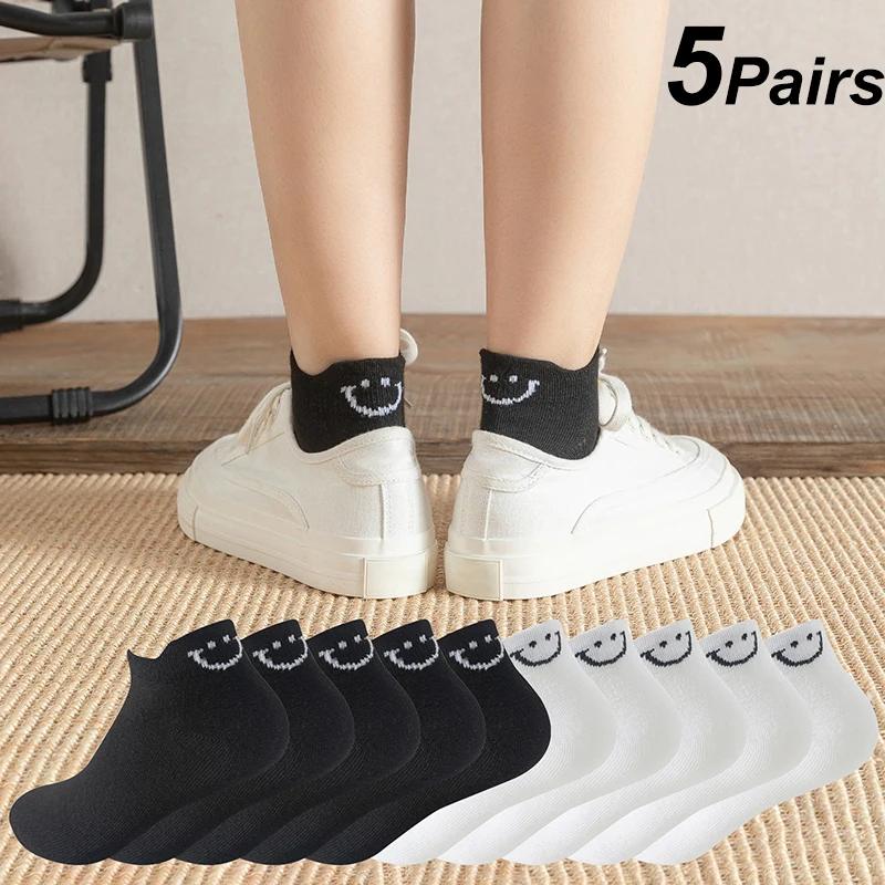 5Pairs Women's Boat Socks Business Sport Sweat Absorption Mature Summer Autumn Solid Color Non Pilling Versatile Ankle Socks