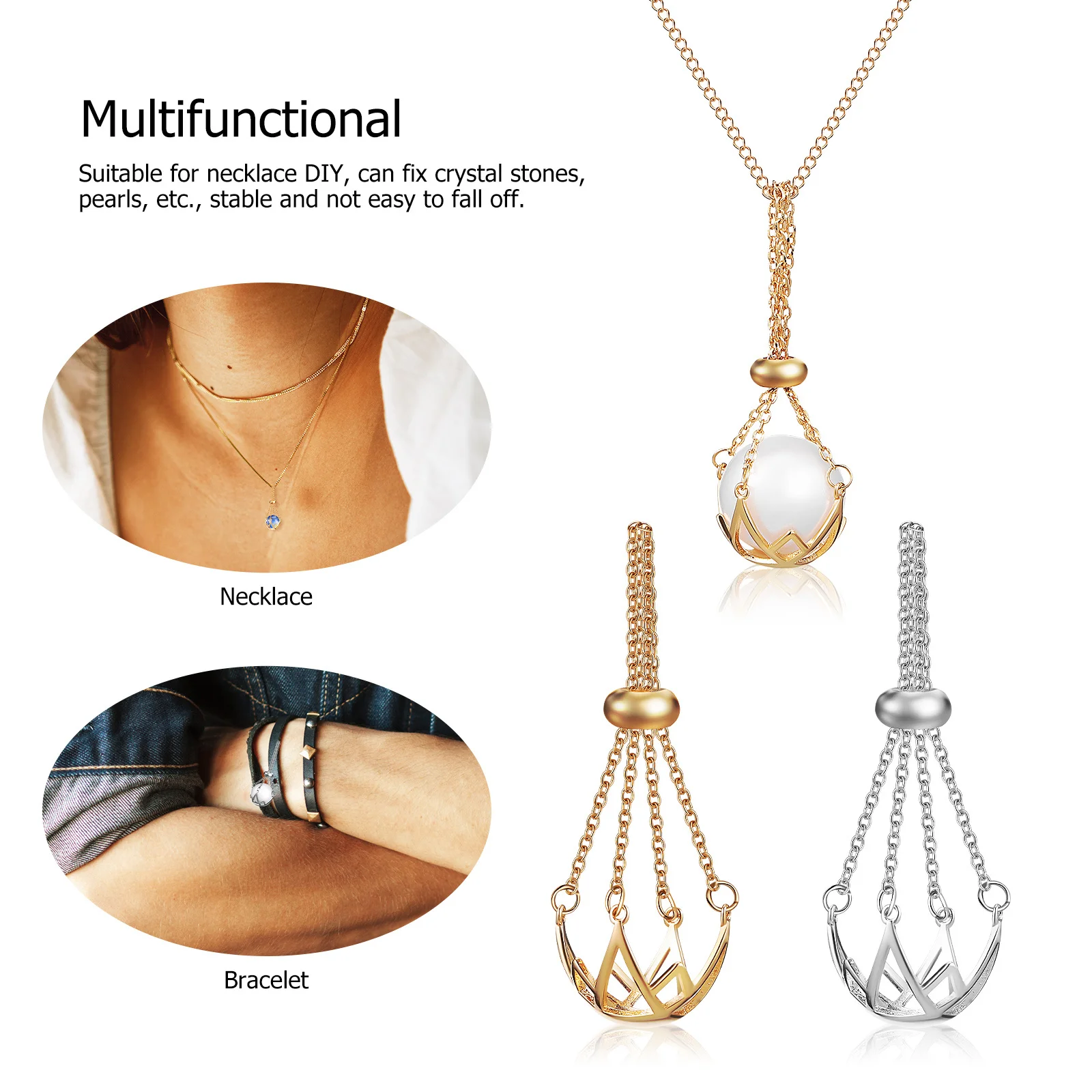 2 Pcs Crystal Necklace Holder for Stones Gold Silver Pendant DIY Jewelry Making Accessories Crystal Holders for Women