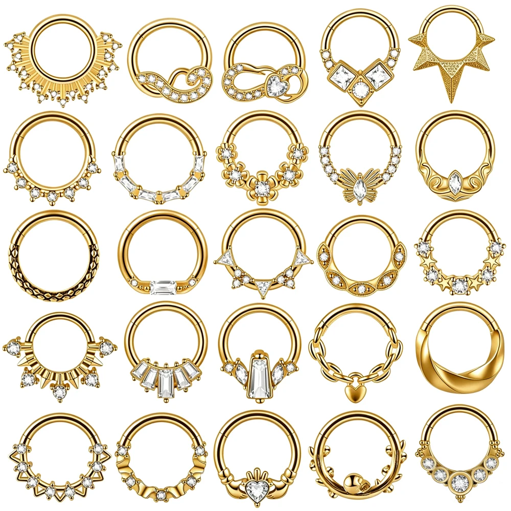 Septum Clicker Ring - 1PC Stainless Steel CZ Septum Ring