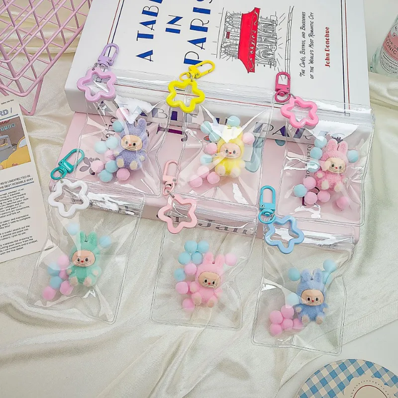 

New Mini Kawaii Labubu Girl Keychain Crushed Stone Vinyl Cute Cereal Baby Walking Bag Mobile Pendant Cute Keychain Gifts