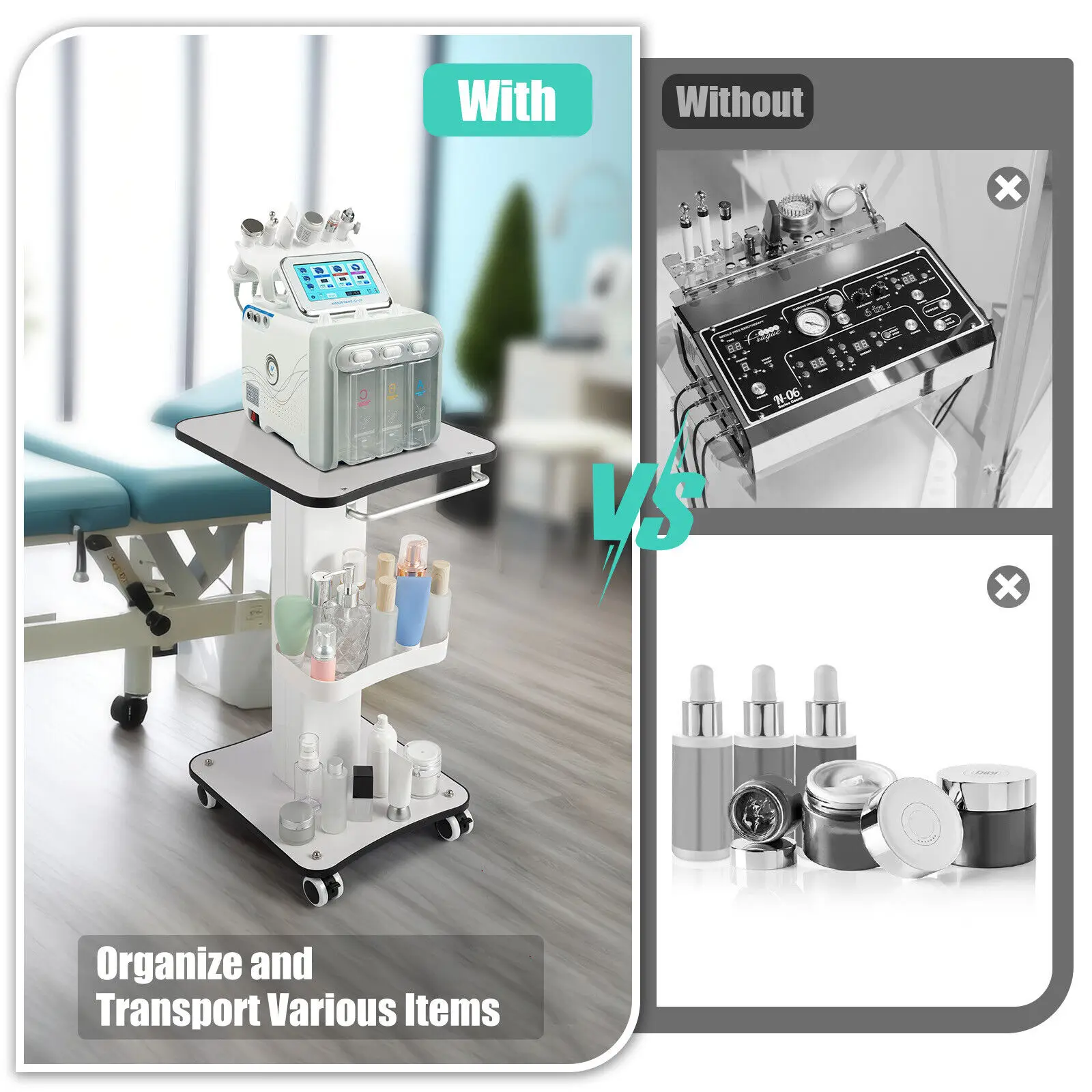 

Rolling Trolley Cart SPA Beauty Salon Storage Equipment Machine Stand Organizer