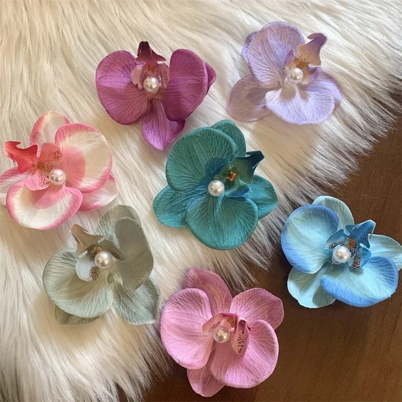 Accesorios para el cabello, Clip de flor para el cabello, adorno para el cabello, horquilla de orquídeas rosa, pasadores laterales, tocado, pasadores bohemios