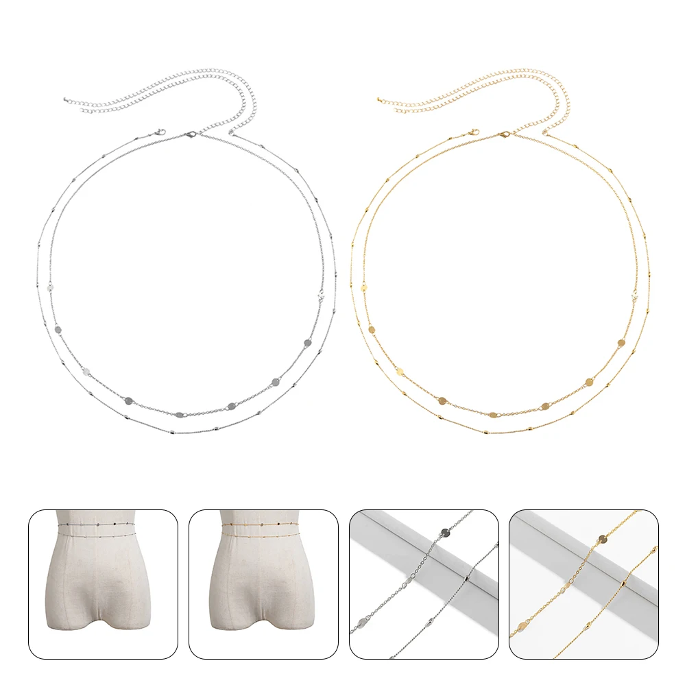 

2Pcs Copper Bead Waist Chain Elegant Body Decoration Fine Workmanship Beach Party Accessories Stylish Jewelry For Women