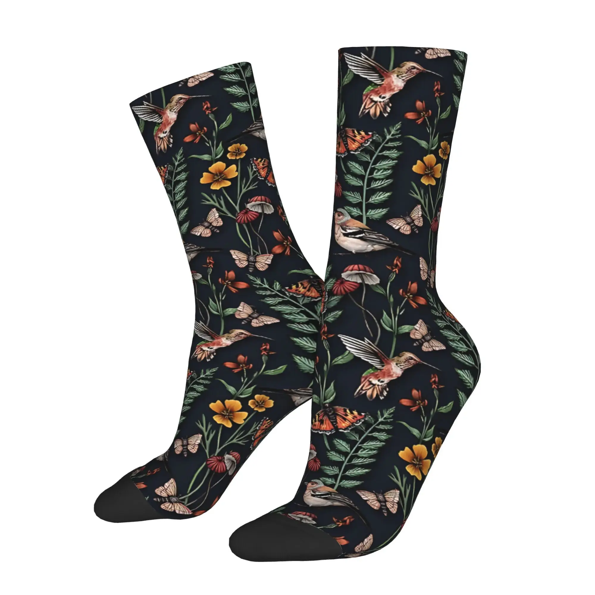 1pc Garden Birds and Butterflies Printed Men's Socks  Novelty Hip Hop Harajuku Pattern Crew Sock Casual Gift