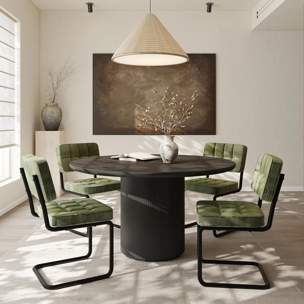 

Modern Cantilevered Green Dining Chairs,Mid Century Side Dinner Chair, Armless Backrest, Upholstered Seat, Metal Base Industrial