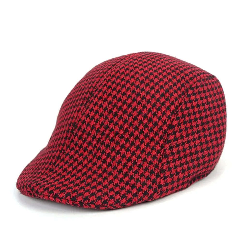 

Autumn Elegant Cotton Artist Unisex Plaid Fashion Hat Men Peaked Cap Houndstooth Berets Painter Hat