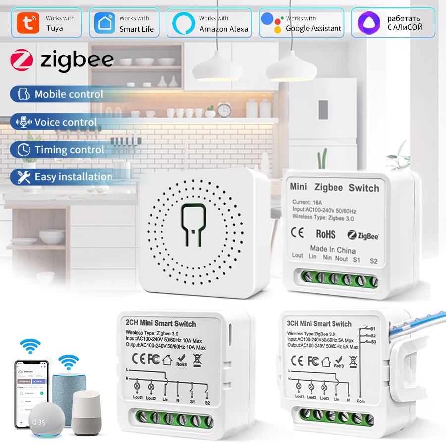 

Модуль умного переключателя Tuya ZigBee 3.0 Умный дом DIY Breaker 1 2 3 Gang 2-позиционный переключатель управления Поддержка Alexa Google Home Smart Life