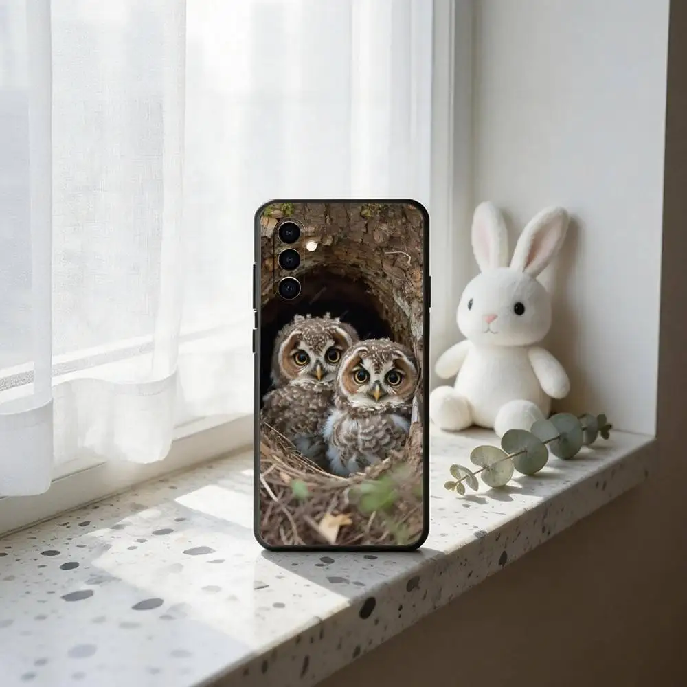 C-Cute and gentle owl  Phone Case For Samsung Galaxy A73,A72,A71,A70,A53,A52,A51,Soft Silicone Black Cover