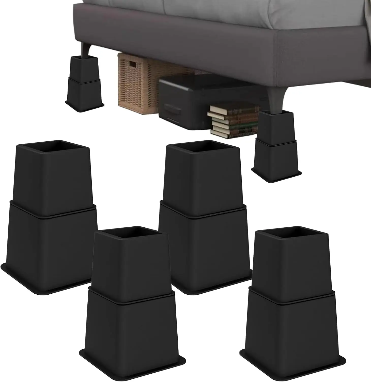 

Heavy Duty Bed Risers - Set of 4 Adjustable Furniture Risers, Elevation Heights of 3, 5 & 8 Inches, Supports Up to 1,300 lbs for
