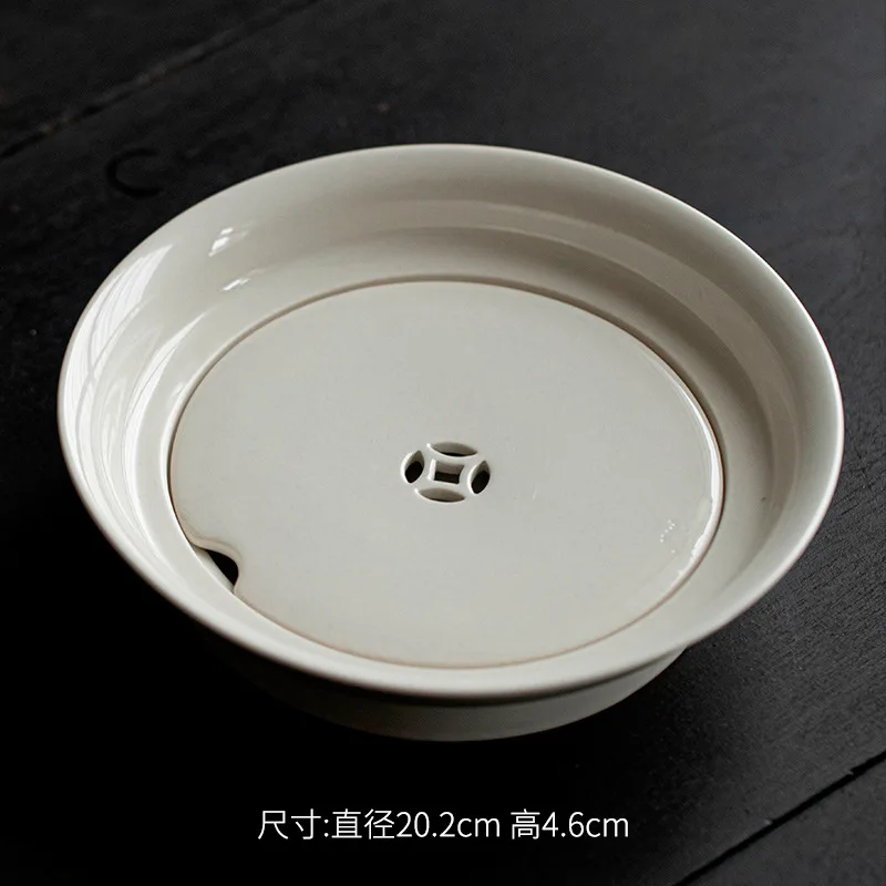 Plant ash tea tray Large household water storage tea tray Handmade ceramic double-layer dry brewing table tea tray