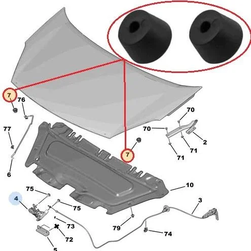 HOOD SUPPORT RUBBER DATING TEPE-BERLINGO-C4-207-208-2008-307 87 429321332