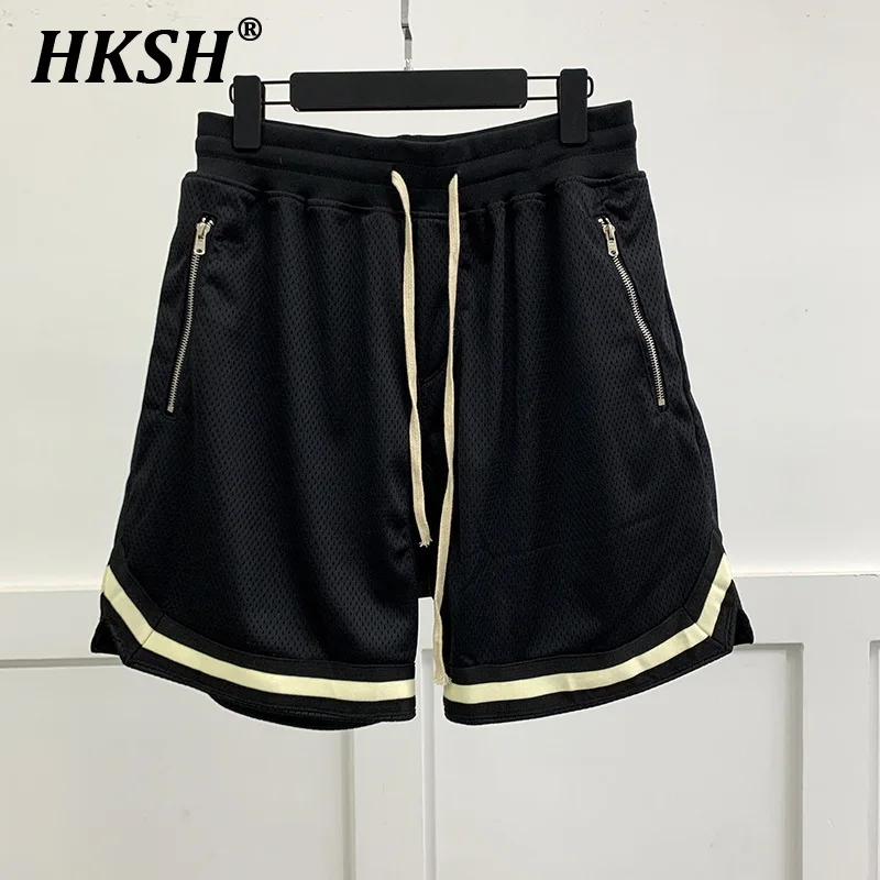 HKSH Summer New Men\'s Tide Streetwear Shorts Patchwork Mesh Sports Chic High Street Capris Basketball Knee Length Pants HK1994