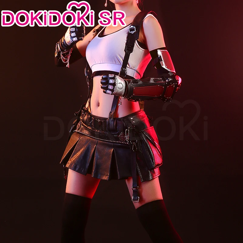 Tifa Cosplay Cosplay dokidoki-sr mujer Tifa Cosplay disfraz uniforme Halloween Navidad Cosplay peluca larga negra