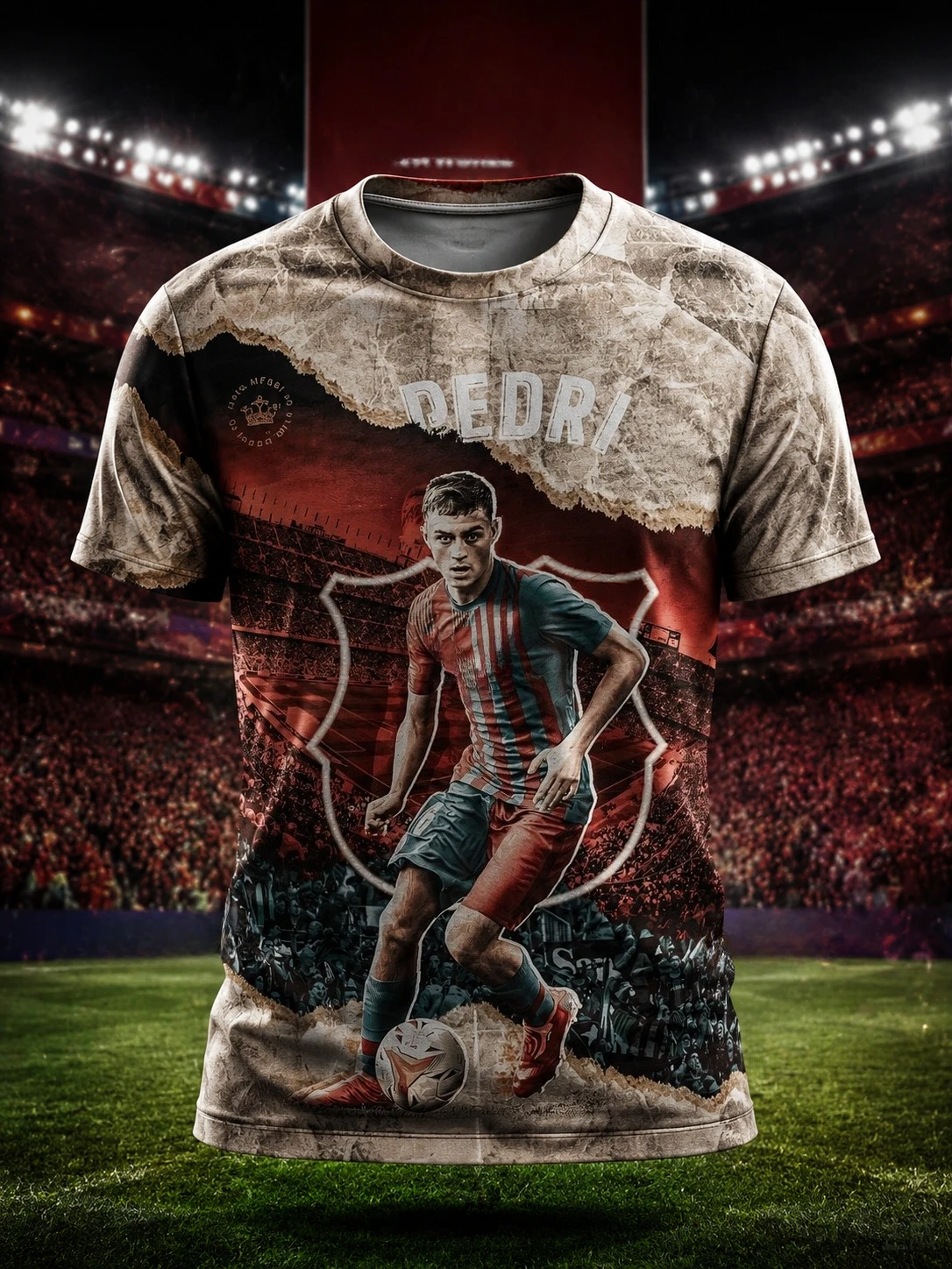 Camiseta de Fútbol Retro de Pedri del Barcelona, Modelo 26, con Diseño Desgarrable, para Hombre y Mujer, Impresión 3D, Informal, para Fanáticos y Familias