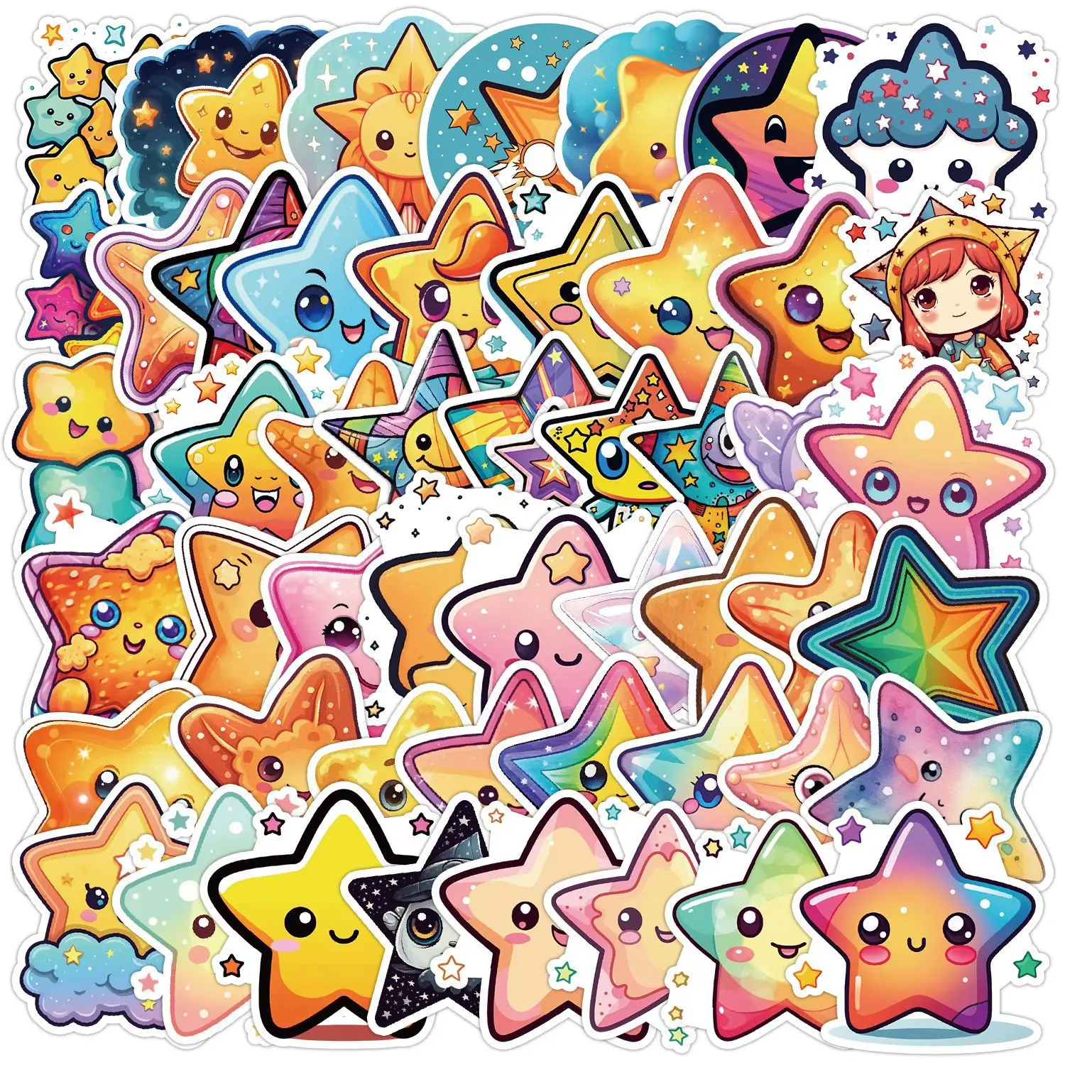 10/50pcs Cute Star Sticker Reward Star Sticker Labels Colorful Star Sticker Graffiti Waterproof Scooter Laptop Luggage Sticker