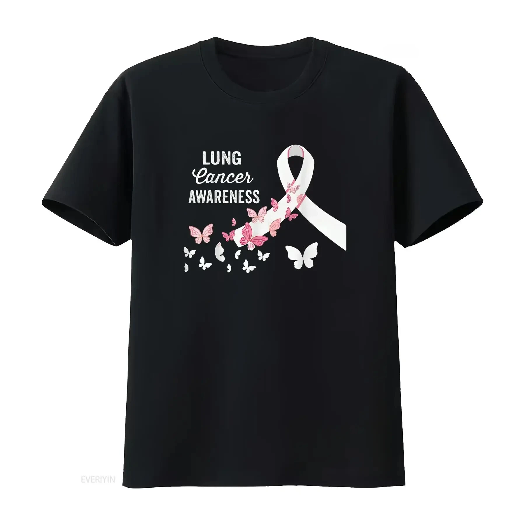 Women's I Wear White for Lung Cancer Awareness Ribbon Hearts Tee Vintage Washed Stylish Soft Comfortable Trendy Women Casual Tee