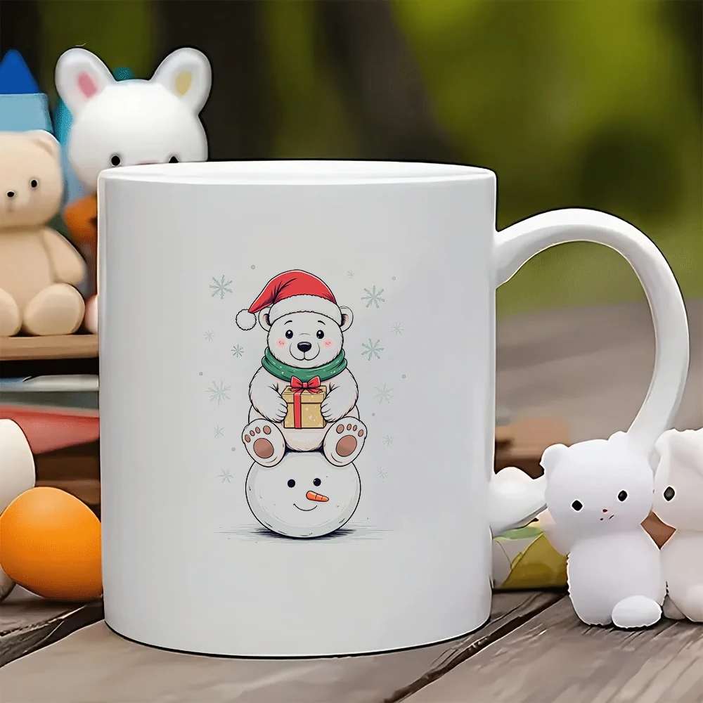 

Cartoon polar bear snowman Christmas hat scarf 11oz cartoon Christmas mug childrens Christmas cup family office coffee cup Chri