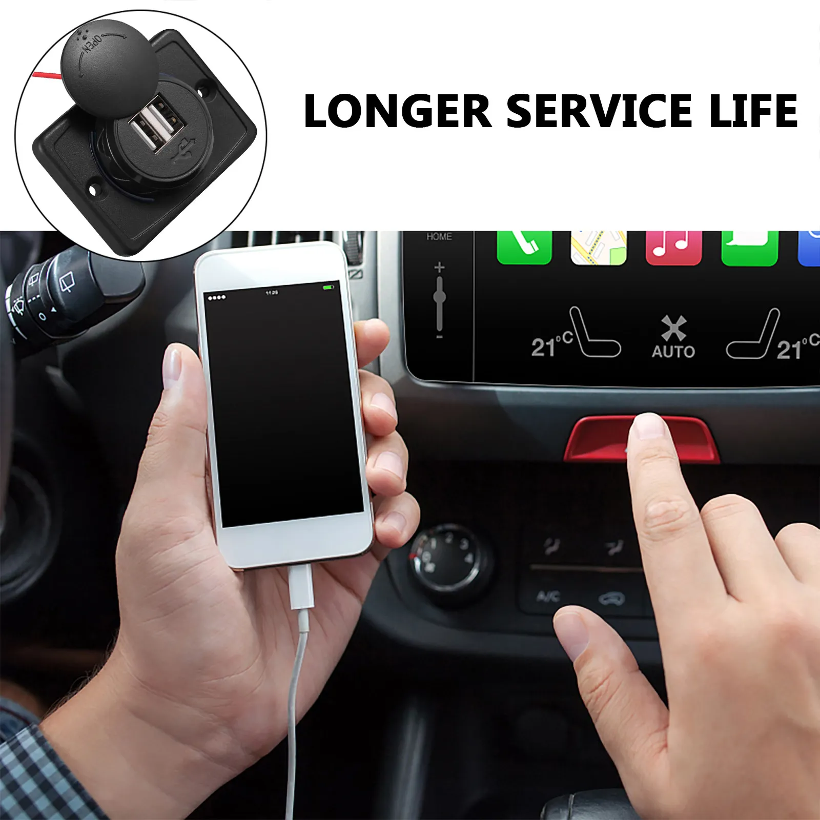 1Pcs Dual Usb Charging Ports Vehicle Phone Chargers For Car Audio Installation Fireproof Flat Slide Modified Mobile