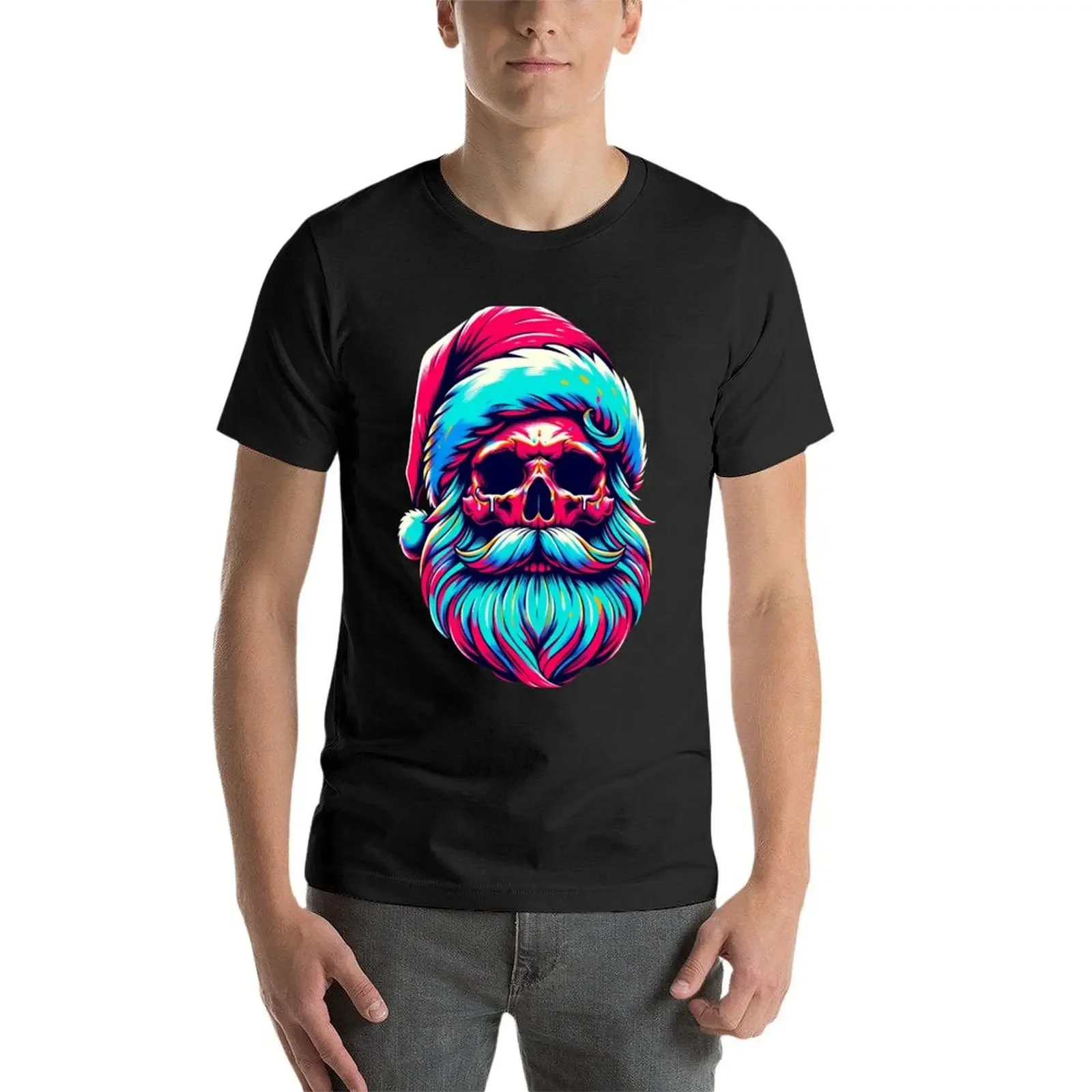 Camiseta con calavera de Papá Noel, camisas holgadas de gran tamaño, camisetas gráficas para hombre