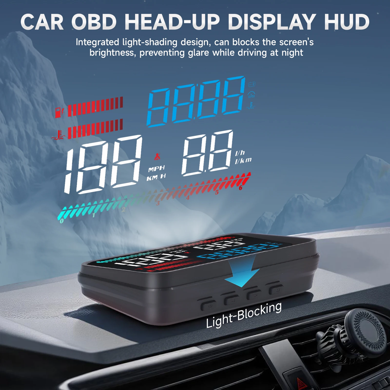 Digital Speedometer RPM Voltage Turbo Pressure Oil Temp Time Gauge For Auto Car Head Up Display P16 OBD2 TFT LCD Color Screen