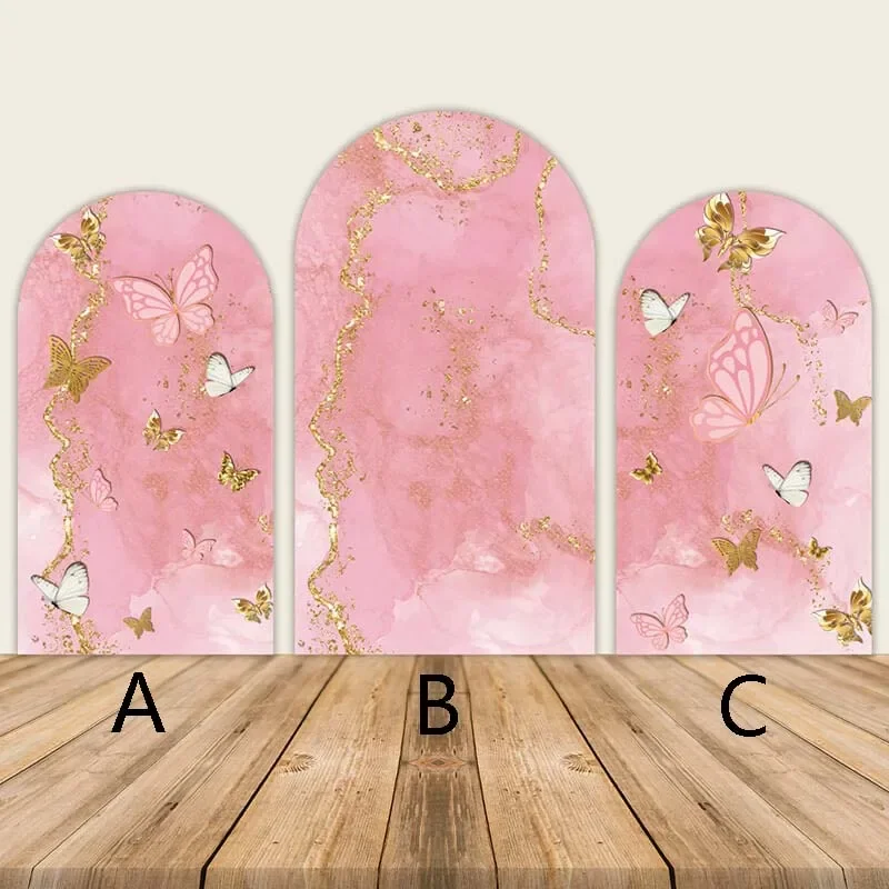 Mehofond Custom 2-Sided Pink Gold Marble Butterfly Girls Birthday Baby Shower Covers Chiara Arch Background Decor Backdrop Photo