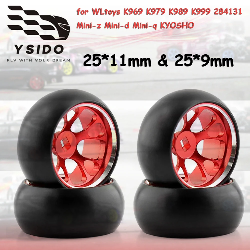 4PCS 25mm Wheels Hub&Drift Tire for HGD1 MINI-Q MINI-D MINI-Z DRZ 1/28 Wltoys 284131 K969 K979 K989 P929 RC Car Upgrade Parts