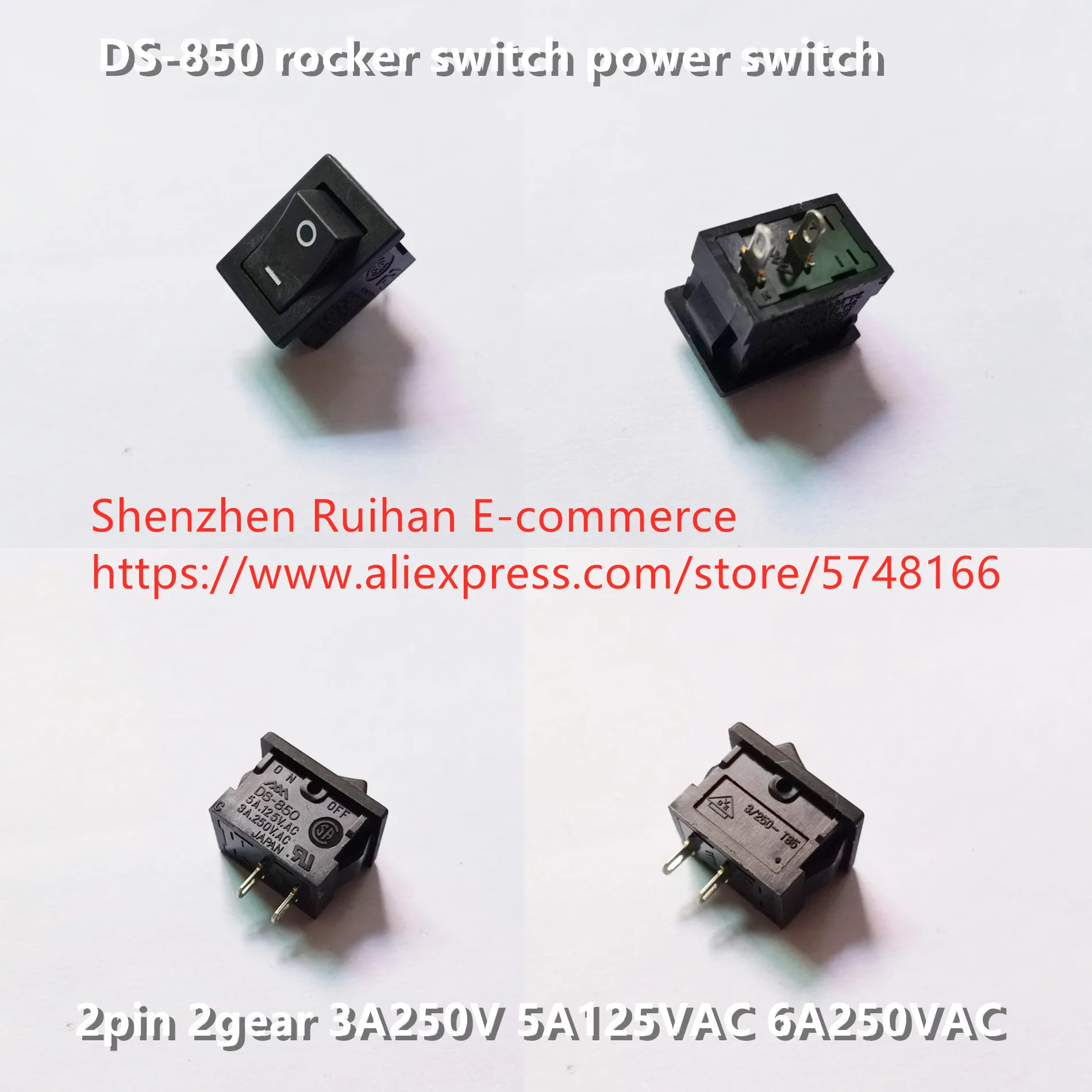 Original new 100% DS-850 rocker switch power switch 2pin 2 gear 3A250V 5A125VAC 6A250VAC