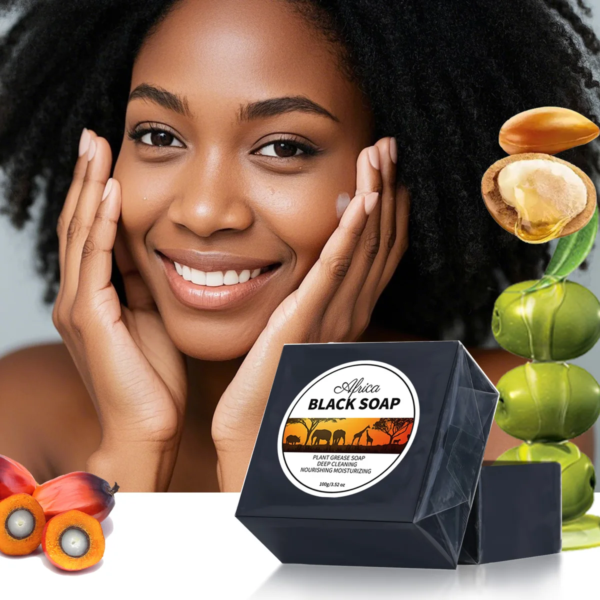 100g Organic African Black Bath Soap Bamboo Charcoal Acne Blackhead Removal Soap Skin Whitening Cleaning Care Charcoal Soap