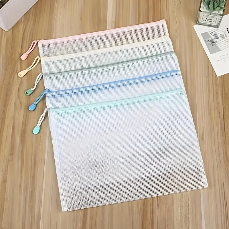 Imagem -03 - Impermeável Mesh Zipper Pouch para Documentos Pastas de Arquivos Materiais Escolares e de Escritório Lápis Bolsas de Armazenamento a4 Pcs