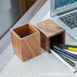 Walnut pen holder Japanese creative solid wood storage box office desktop ornaments wooden pen holder senior sense light luxury