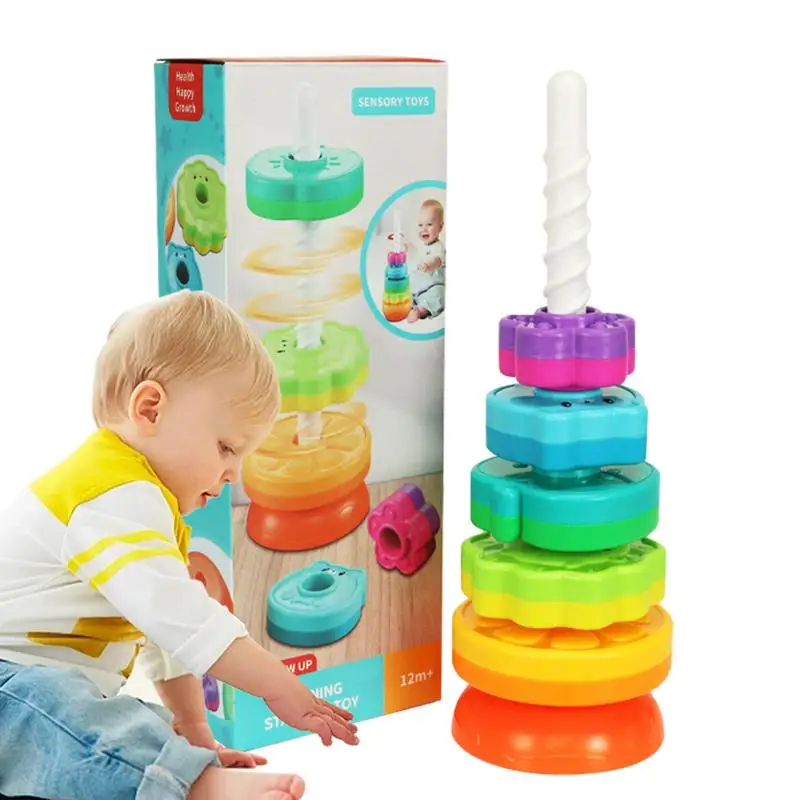 Spinning Stacker Rainbow Ring Stacker Toddler Toys Spinning Toy Ring Stacker 1 2 3 Year Old Girl Boy Christmas Birthday Gifts